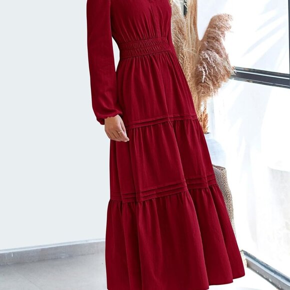 Women's 2025 Elegant Maxi Dresses Long Sleeve V Neck Flowy Pockets Casual Modest - Picture 7 of 7